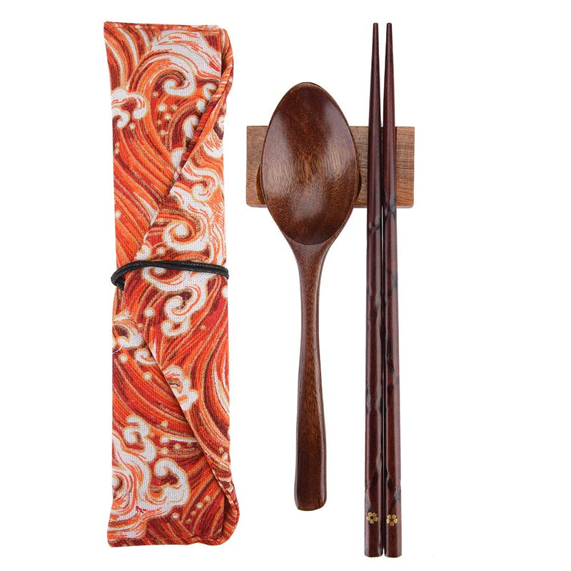 Wooden Chopsticks and Spoons Set,Portable Wooden Cutlery Sets Wooden Chopsticks and Spoons Travel Suit(5)