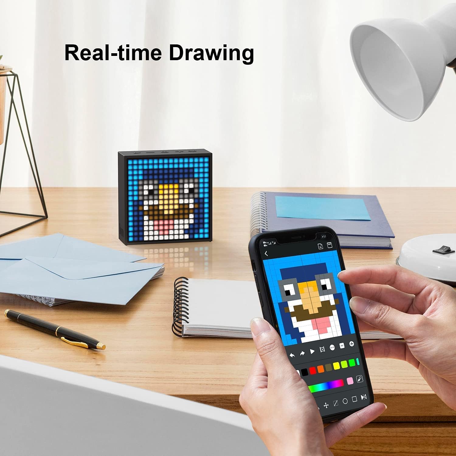 Divoom Timebox evo Pixel Art LED Bluetooth Speaker App Control, Smart Portable Wireless Speaker with Powerful Bass, Supports Alarm Clock Radio, Microphone (Black