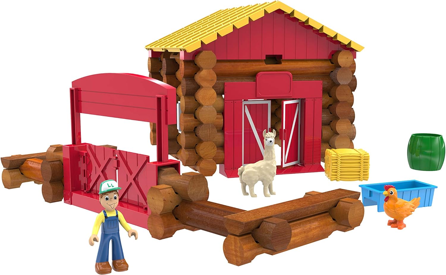 Lincoln Logs | Fun on the Farm Building Set | 100+ Piece Learning Engineering Kit for Kids, Real Wood, Toys for Children Ages 3+ | Basic Fun 00858