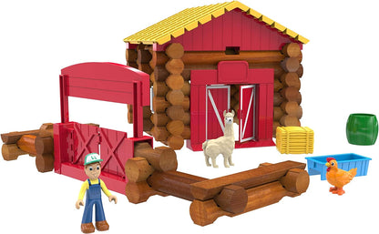 Lincoln Logs | Fun on the Farm Building Set | 100+ Piece Learning Engineering Kit for Kids, Real Wood, Toys for Children Ages 3+ | Basic Fun 00858