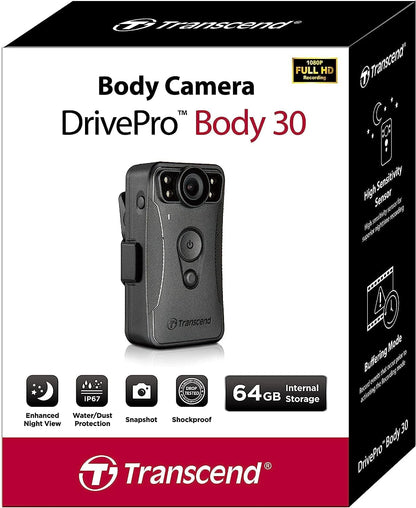 Transcend DrivePro Body 30 cámara para deporte de acción Full HD Wifi 130 g - Cámara deportiva (Full HD, 1920 x 1080 Pixeles, 30 pps, 1920 x 1080 Pixeles, H.264,MOV, 1080p
