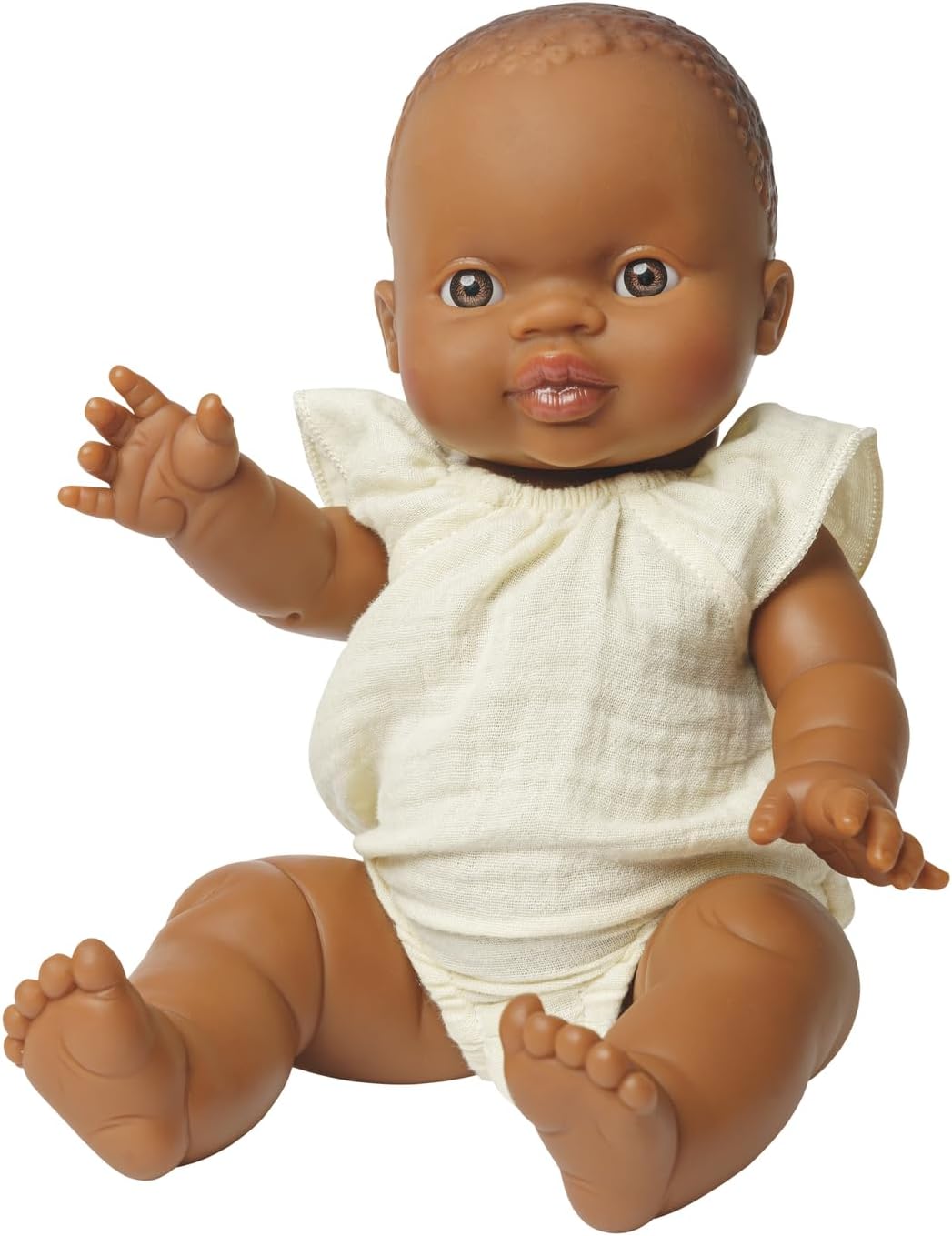 Heless 1413-Clothing 100% organic cotton, body with ruffles in Ecru for dolls and soft toys Size 28-35 cm, solid, Beige (1412