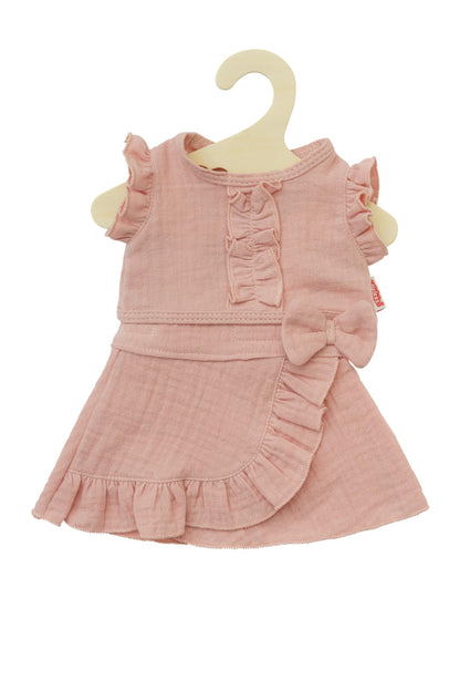 Heless 1423 - Puppenkleidung aus 100% Bio-Baumwolle, 2-teiliges Set mit Wickelrock und Rüschen-Top in Rosa für Puppen und Kuscheltiere der Größe 28-35 cm