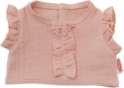 Heless 1423 - Puppenkleidung aus 100% Bio-Baumwolle, 2-teiliges Set mit Wickelrock und Rüschen-Top in Rosa für Puppen und Kuscheltiere der Größe 28-35 cm