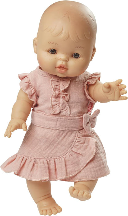 Heless 1423 - Puppenkleidung aus 100% Bio-Baumwolle, 2-teiliges Set mit Wickelrock und Rüschen-Top in Rosa für Puppen und Kuscheltiere der Größe 28-35 cm