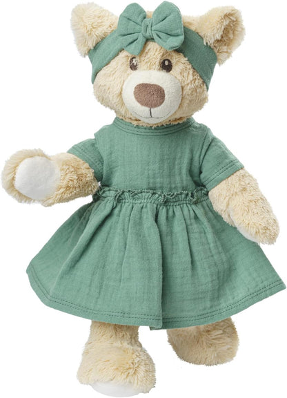 Heless 1424-Ropa algodón 100% orgánico, Juego de 2 Piezas con Vestido y Cinta para el Pelo en Verde Salvia para muñecas y Peluches de tamaño 28-35 cm, Color Green (1424