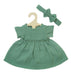 Heless 1424-Ropa algodón 100% orgánico, Juego de 2 Piezas con Vestido y Cinta para el Pelo en Verde Salvia para muñecas y Peluches de tamaño 28-35 cm, Color Green (1424