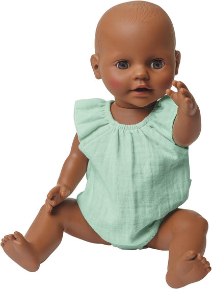Heless 2413-Ropa 100% algodón orgánico, Body con Volantes Menta para muñecas y Peluches de 35 a 45 cm, sólido, Color Mint (2413