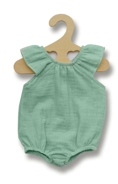 Heless 2413-Ropa 100% algodón orgánico, Body con Volantes Menta para muñecas y Peluches de 35 a 45 cm, sólido, Color Mint (2413