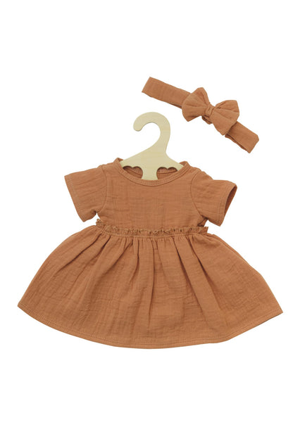 Heless Jurk met ruches en haarband caramel (35-45cm