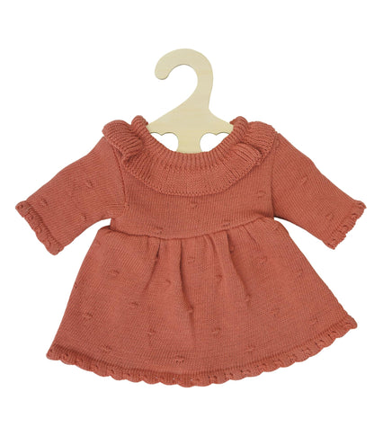 Heless 2490 Poppenkleding van 100% biologisch katoen, gebreide jurk in perzikkleur, voor poppen en knuffeldieren van 35 tot 45 cm
