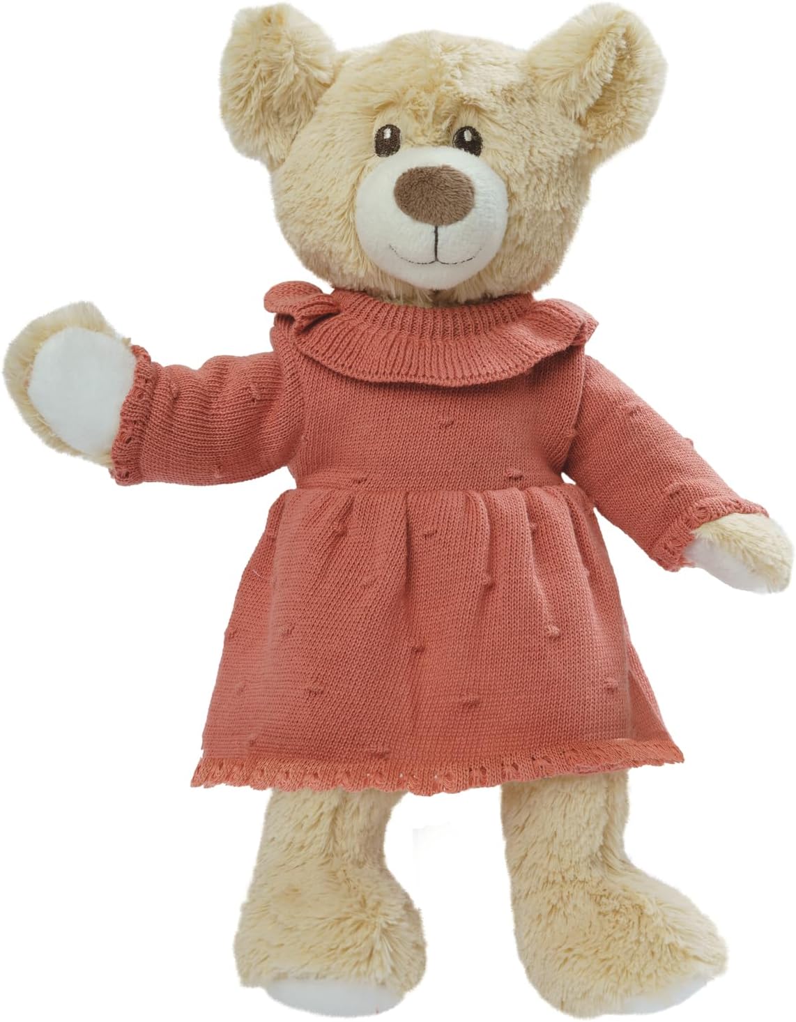 Heless 2490 Poppenkleding van 100% biologisch katoen, gebreide jurk in perzikkleur, voor poppen en knuffeldieren van 35 tot 45 cm