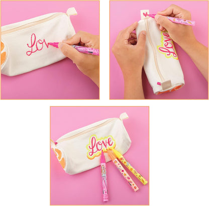 Depesche TOPModel 12093 Colour Your Pencil Case Beige Personalised with 3 Neon Markers to Paint