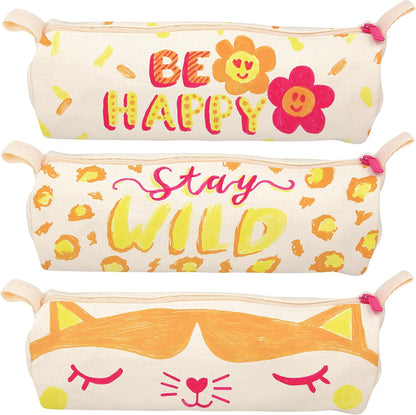 Depesche TOPModel 12093 Colour Your Pencil Case Beige Personalised with 3 Neon Markers to Paint
