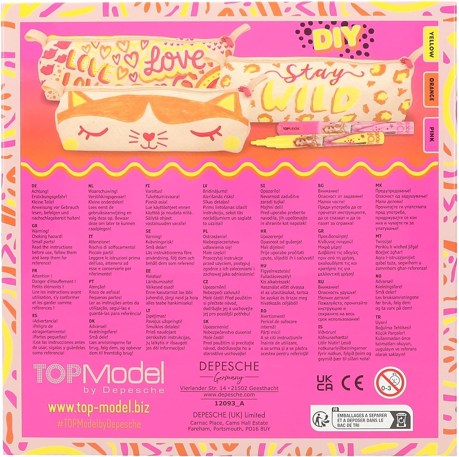 Depesche TOPModel 12093 Colour Your Pencil Case Beige Personalised with 3 Neon Markers to Paint