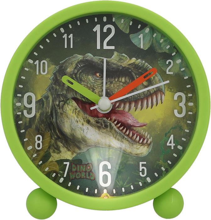 Depesche 12691 World Children's Alarm Green with Dino Motif, Silent Clock with Light Function, Battery Included, Multicoloured
