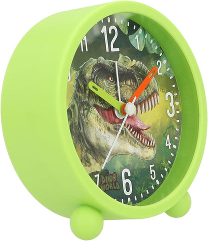 Depesche 12691 World Children's Alarm Green with Dino Motif, Silent Clock with Light Function, Battery Included, Multicoloured