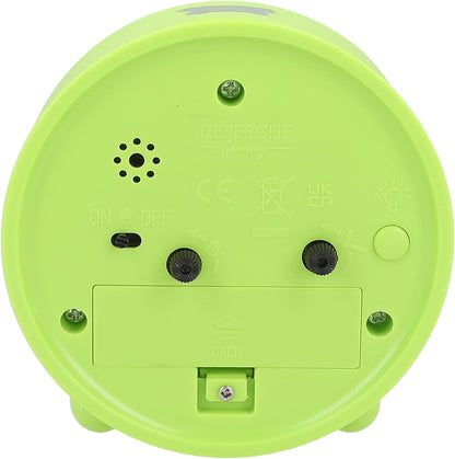 Depesche 12691 World Children's Alarm Green with Dino Motif, Silent Clock with Light Function, Battery Included, Multicoloured