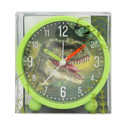 Depesche 12691 World Children's Alarm Green with Dino Motif, Silent Clock with Light Function, Battery Included, Multicoloured