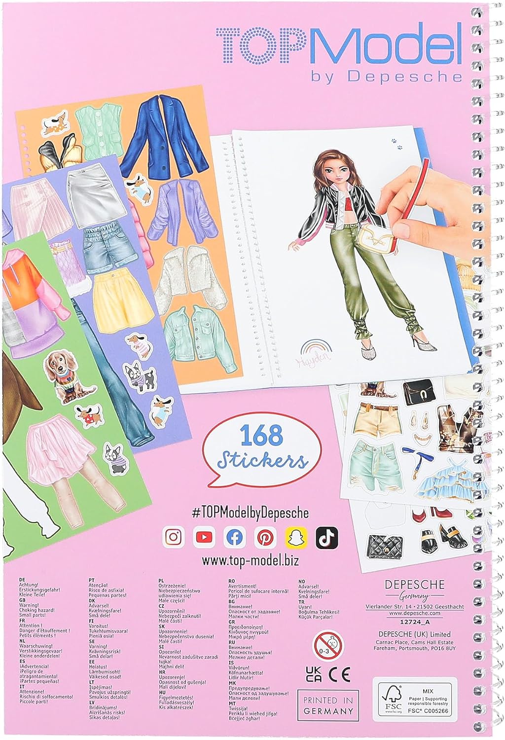 Depesche 12724 TOPModel Dress Me Up - stickerboek met 21 pagina's om chique outfits te creëren, kleurboek met 7 stickervellen