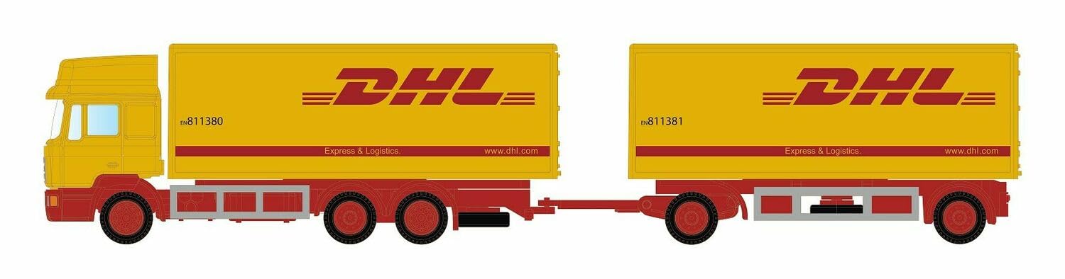Minis by Lemke LC4607 N LKW Modell Man F90 3-achs Koffer-Hängerzug DHL