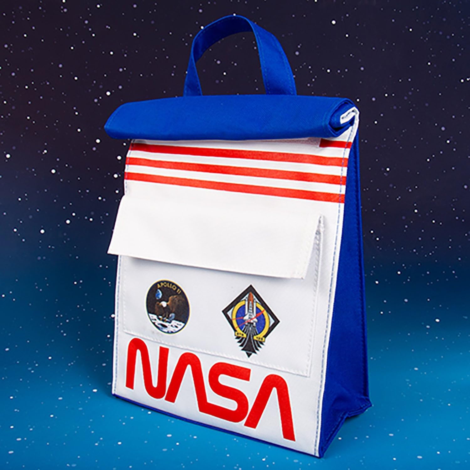 Fizz Creations NASA geïnspireerde Space Lunch Bag. Inclusief voorvak en folie gevoerde isolatie. Voorzien van klassieke NASA Artwork.
