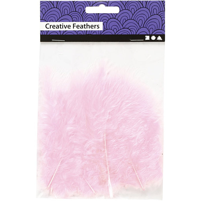 Feathers, size 5-12 cm, light red, 15pcs