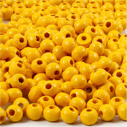 Cuentas de madera, D: 5 mm, amarillo, 6 g, aprox. 180 unidades
