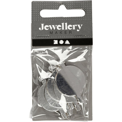Brooch Backs, D: 20 mm, silver-plated, SP, 5 pcs