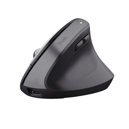 Trust Bayo+ Rechargeable Vertical Mouse Bluetooth + RF 2.4GHz, Ergonomic Mouse, Reduces Arm and Wrist Strain, 70% Recycled Plastics, Multidevice Wireless Mouse for Windows, PC, Laptop, Mac