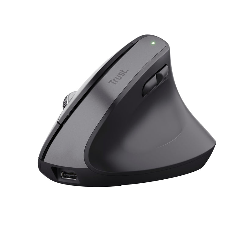 Trust Bayo+ Rechargeable Vertical Mouse Bluetooth + RF 2.4GHz, Ergonomic Mouse, Reduces Arm and Wrist Strain, 70% Recycled Plastics, Multidevice Wireless Mouse for Windows, PC, Laptop, Mac