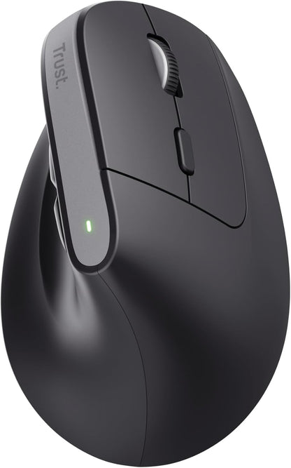 Trust Bayo+ Rechargeable Vertical Mouse Bluetooth + RF 2.4GHz, Ergonomic Mouse, Reduces Arm and Wrist Strain, 70% Recycled Plastics, Multidevice Wireless Mouse for Windows, PC, Laptop, Mac