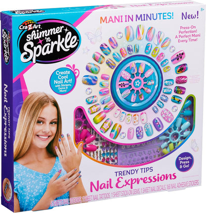 Shimmer & Sparkle 65610 Shimmer N Sparkle Trendy Tips Expressions Press on Nails with Stickers and gems, Multicolour