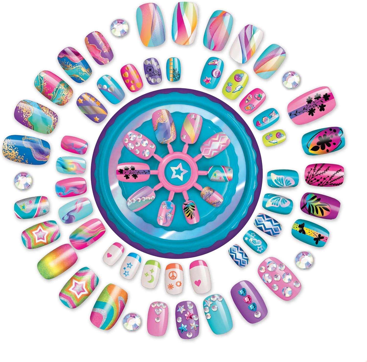 Shimmer & Sparkle 65610 Shimmer N Sparkle Trendy Tips Expressions Press on Nails with Stickers and gems, Multicolour
