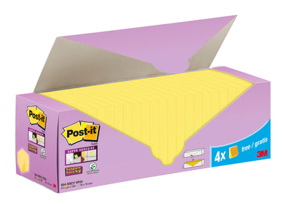 Post-it Super Sticky Notes, Canary Yellow, 76 mm x 76 mm, Promo Pack, 90 Sheets/Pad, 20 + 4 Free Pads/Pack, Cardboard Pack