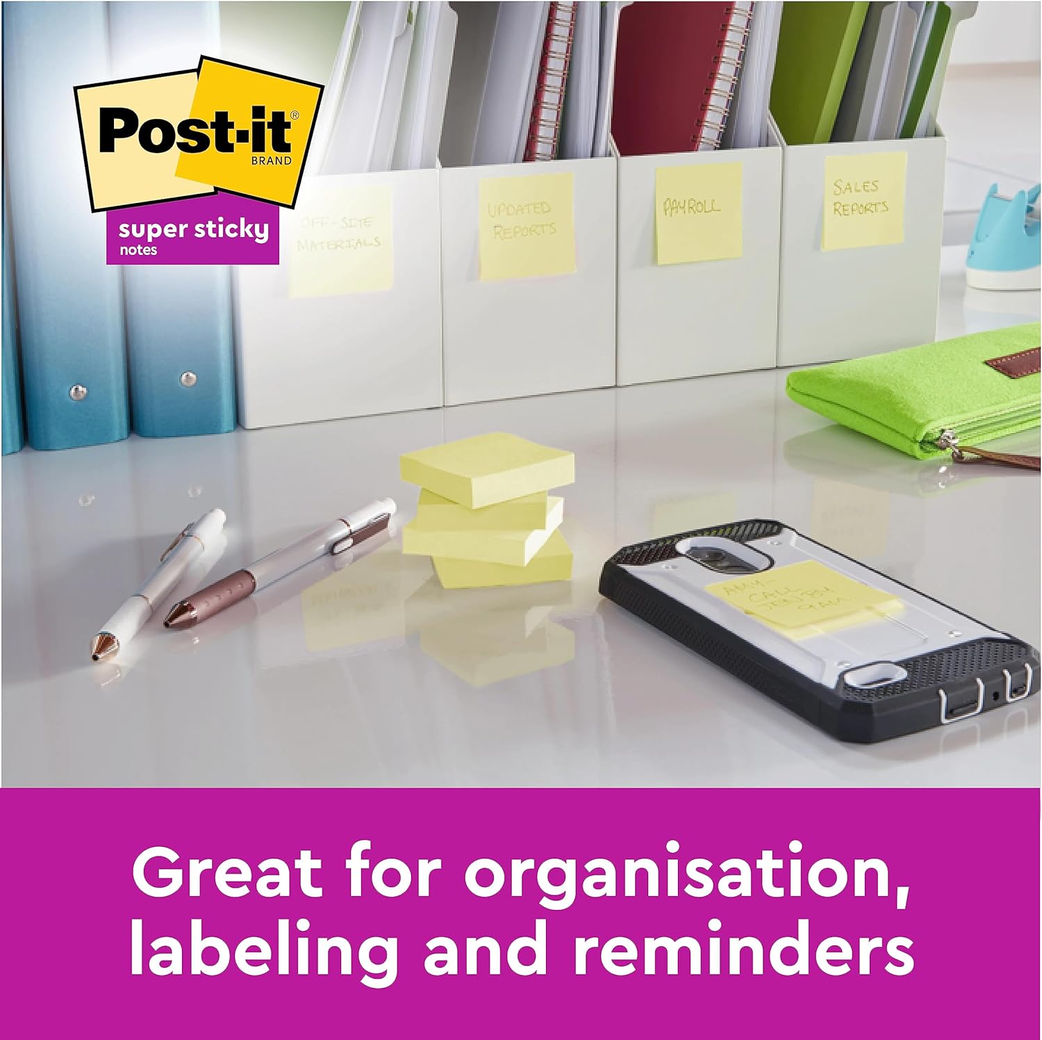 Post-it Super Sticky Notes, Canary Yellow, 76 mm x 76 mm, Promo Pack, 90 Sheets/Pad, 20 + 4 Free Pads/Pack, Cardboard Pack