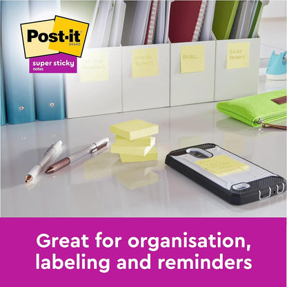 Post-it Super Sticky Notes, Canary Yellow, 76 mm x 76 mm, Promo Pack, 90 Sheets/Pad, 20 + 4 Free Pads/Pack, Cardboard Pack