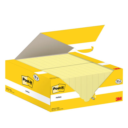 Post-it Foglietti Canary Yellow, Confezione da 18 blocchetti + 6 GRATIS, 100 Fogli per blocco, 38 mm x 51 mm, Colore Giallo - Foglietti Adesivi Fogli Adesivi per Appunti, Elenchi & Promemoria