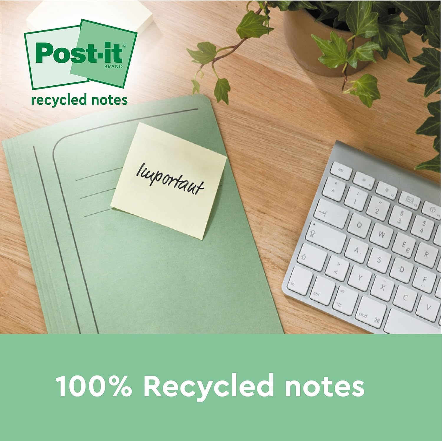 Post-it Super Sticky 100% Recycled Notes XXL, Canary Yellow, Lined - Pack of 4 Pads, 45 Sheets per Pad, 102 mm x 152 mm - Extra Sticky Notes Made from 100% Recycled Paper