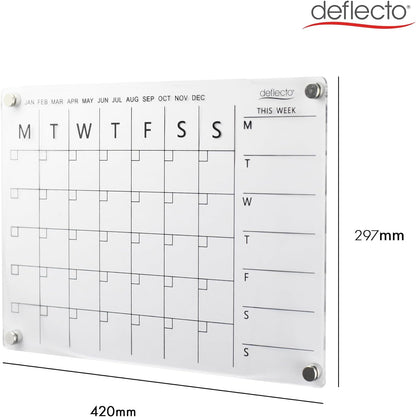 Deflecto A3 Acrylic Weekly/Monthly Planner Magnetic Mounting System 42cm x 29.7cm, ideal for Activities, Reminders, Homework, Meal Planning.