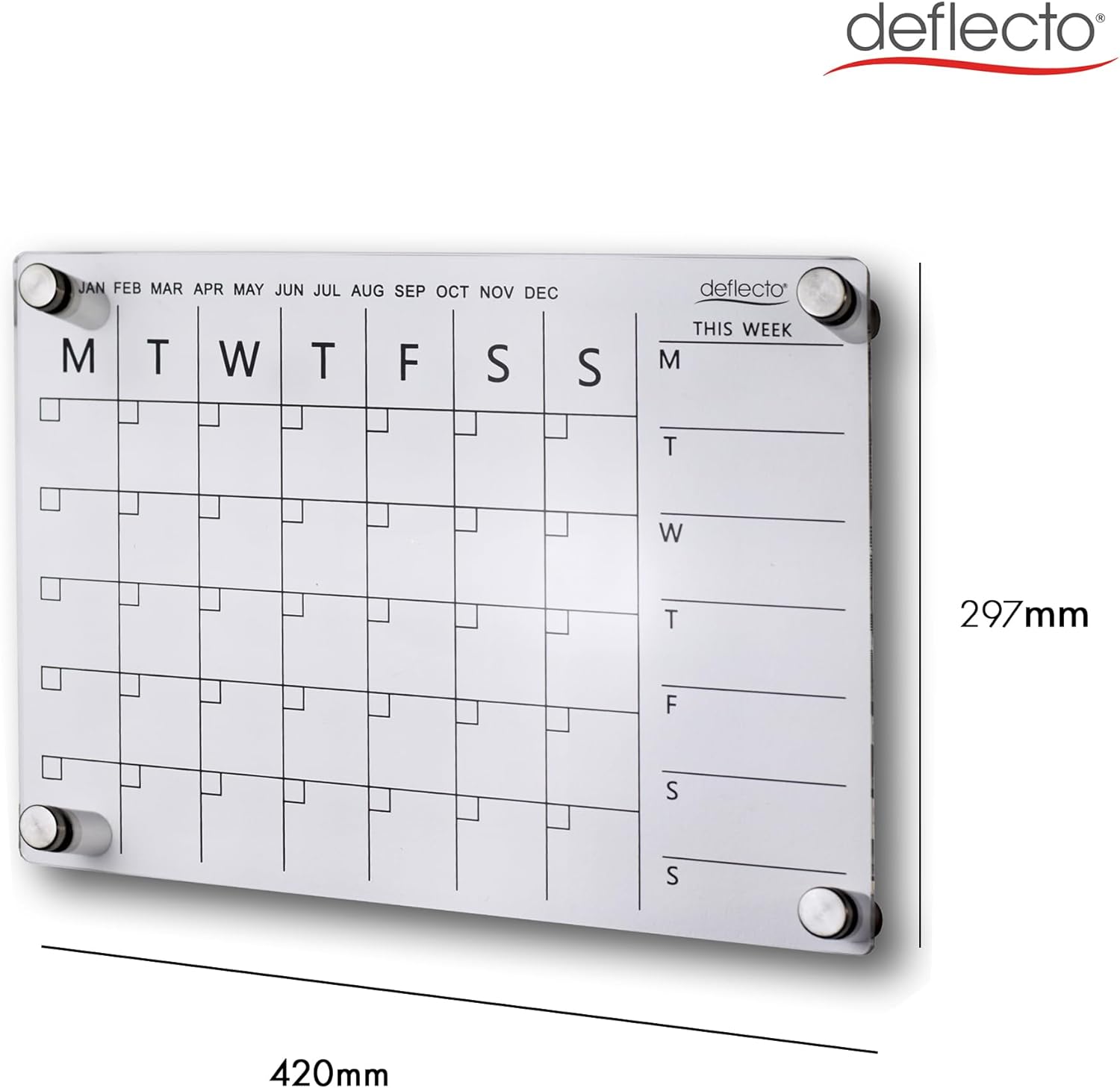 Deflecto A3 Wall Mounting System Acrylic Weekly/Monthly Planner 42cm x 29.7cm, ideal for Activities, Reminders, Homework, Meal Planning.