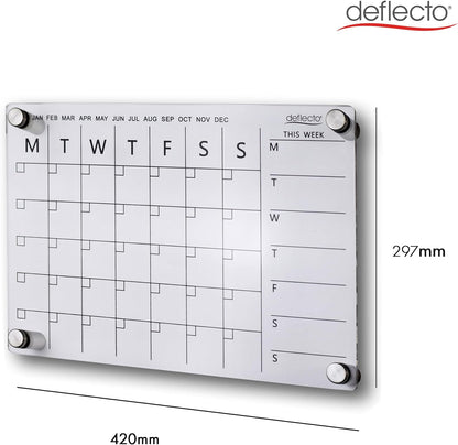 Deflecto A3 Wall Mounting System Acrylic Weekly/Monthly Planner 42cm x 29.7cm, ideal for Activities, Reminders, Homework, Meal Planning.