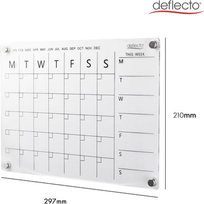 Deflecto A4 Acrylic Weekly/Monthly Planner Magnetic Mounting System 29.7cm x 21cm, ideal for Activities, Reminders, Homework, Meal Planning.