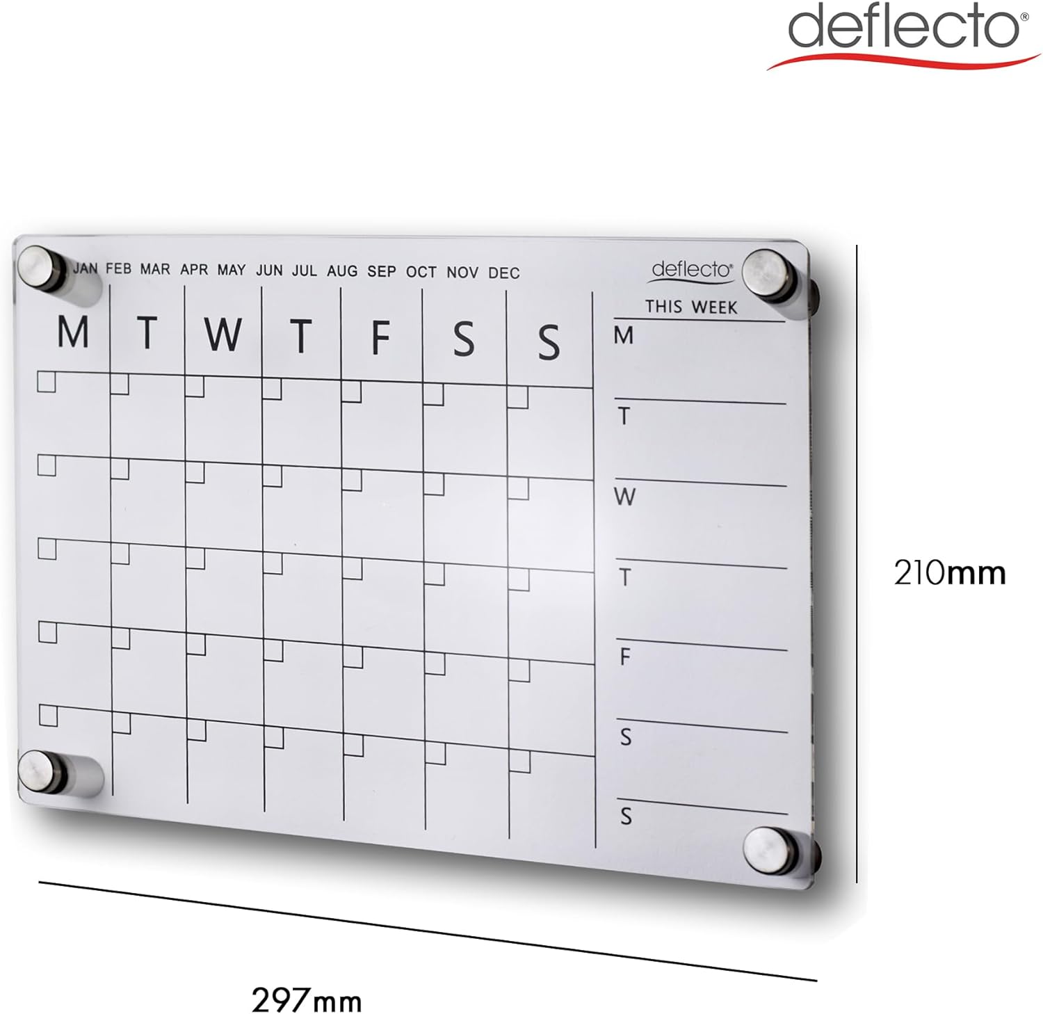 Deflecto A4 Acrylic Weekly/Monthly Planner Wall Mounting System 29.7cm x 21cm, ideal for Activities, Reminders, Homework, Meal Planning.
