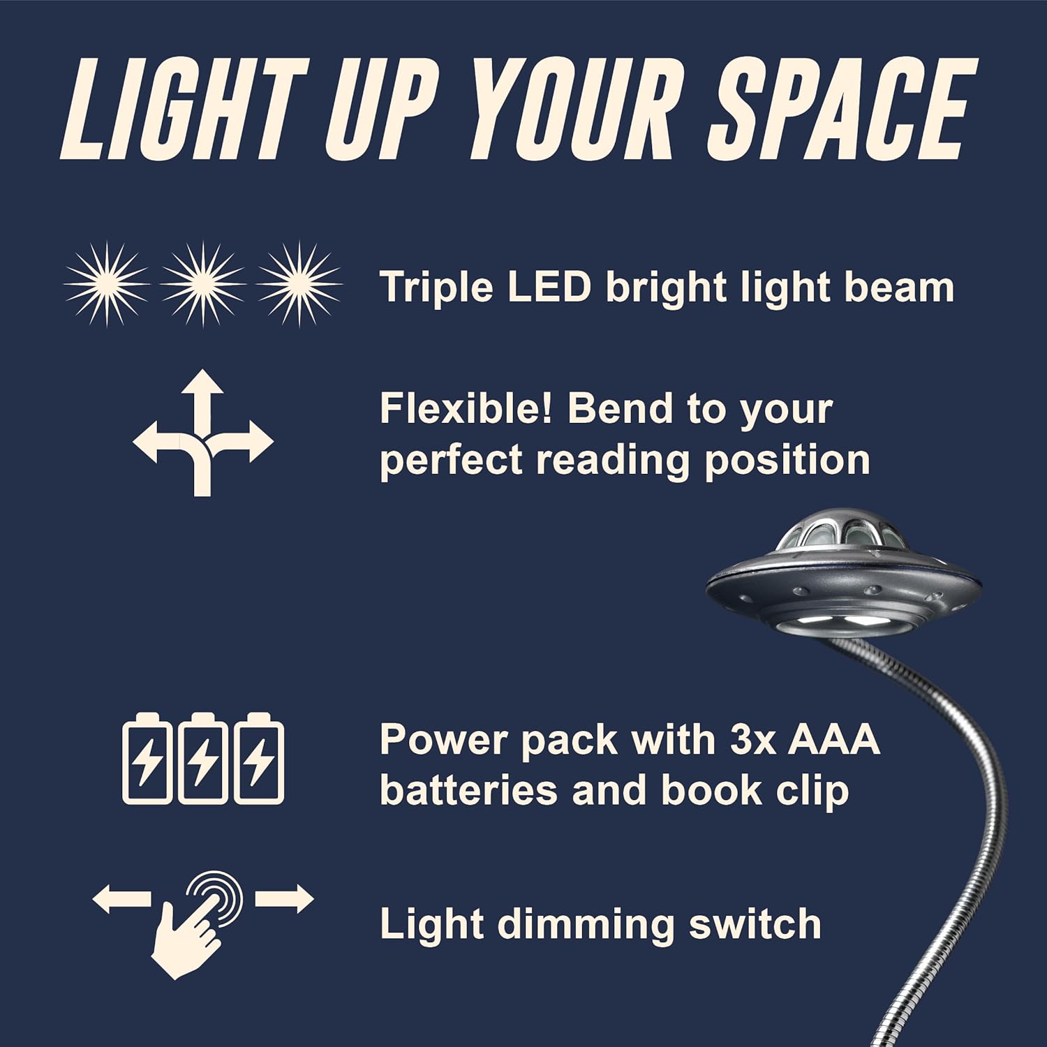 IF The UFO Book Light - Retro Style, Spaceship Reading Light with Adjustable LED Brightness