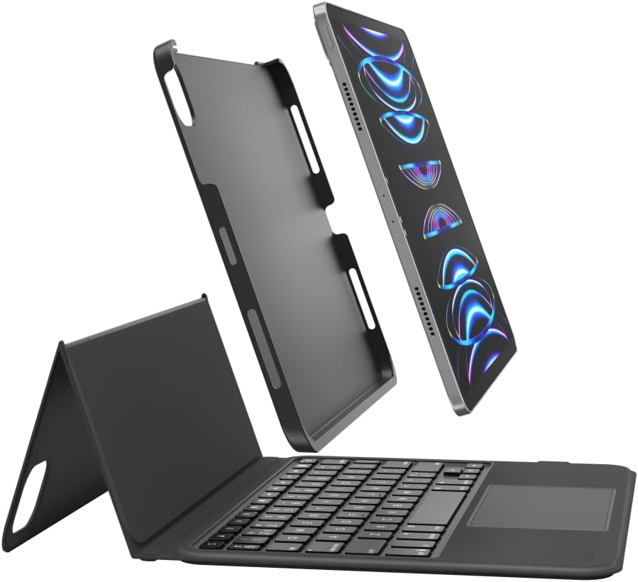 Belkin Funda con teclado para iPad de uso diario con soporte, teclado Bluetooth retroiluminado, controles multigestos, almacenamiento magnético para Apple Pencil QWERTY, teclas multimedia para iPad