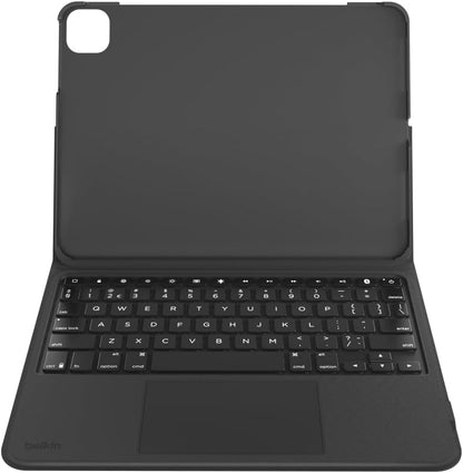 Belkin Funda con teclado para iPad de uso diario con soporte, teclado Bluetooth retroiluminado, controles multigestos, almacenamiento magnético para Apple Pencil QWERTY, teclas multimedia para iPad