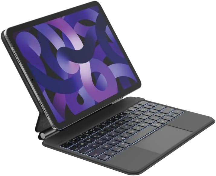 Belkin - Funda para teclado Pro iPad con soporte magnético, teclado Bluetooth retroiluminado, controles multigestos, almacenamiento Apple Pencil, funda de piel, QWERTY, teclas multimedia para iPad Air