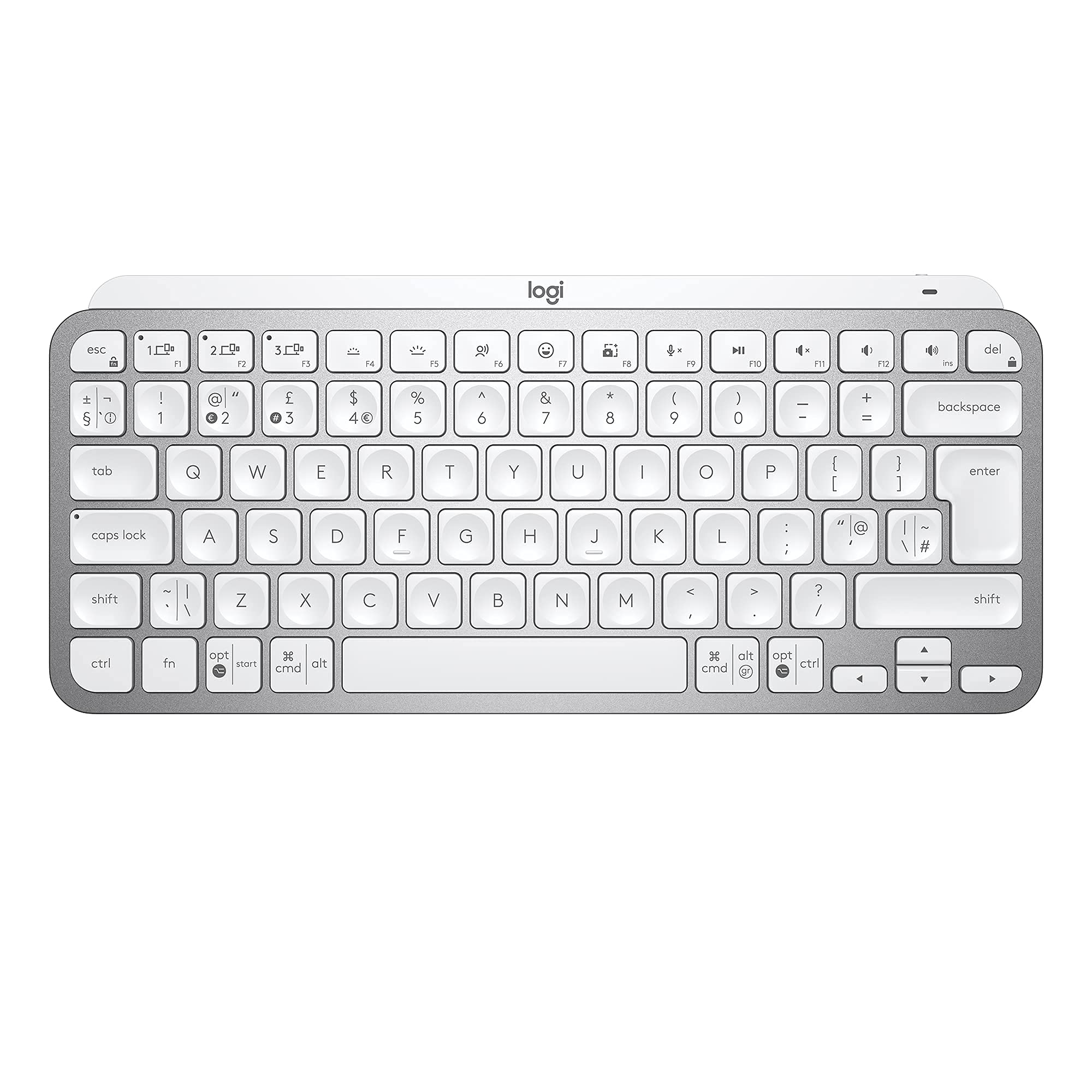Logitech MX Keys Mini Minimalist Wireless Illuminated Keyboard, Compact, Bluetooth, Backlight, USB-C, Compatible with Apple MacOS, iOS, Windows, Linux, Android, Metal, Light Gray, QWERTY