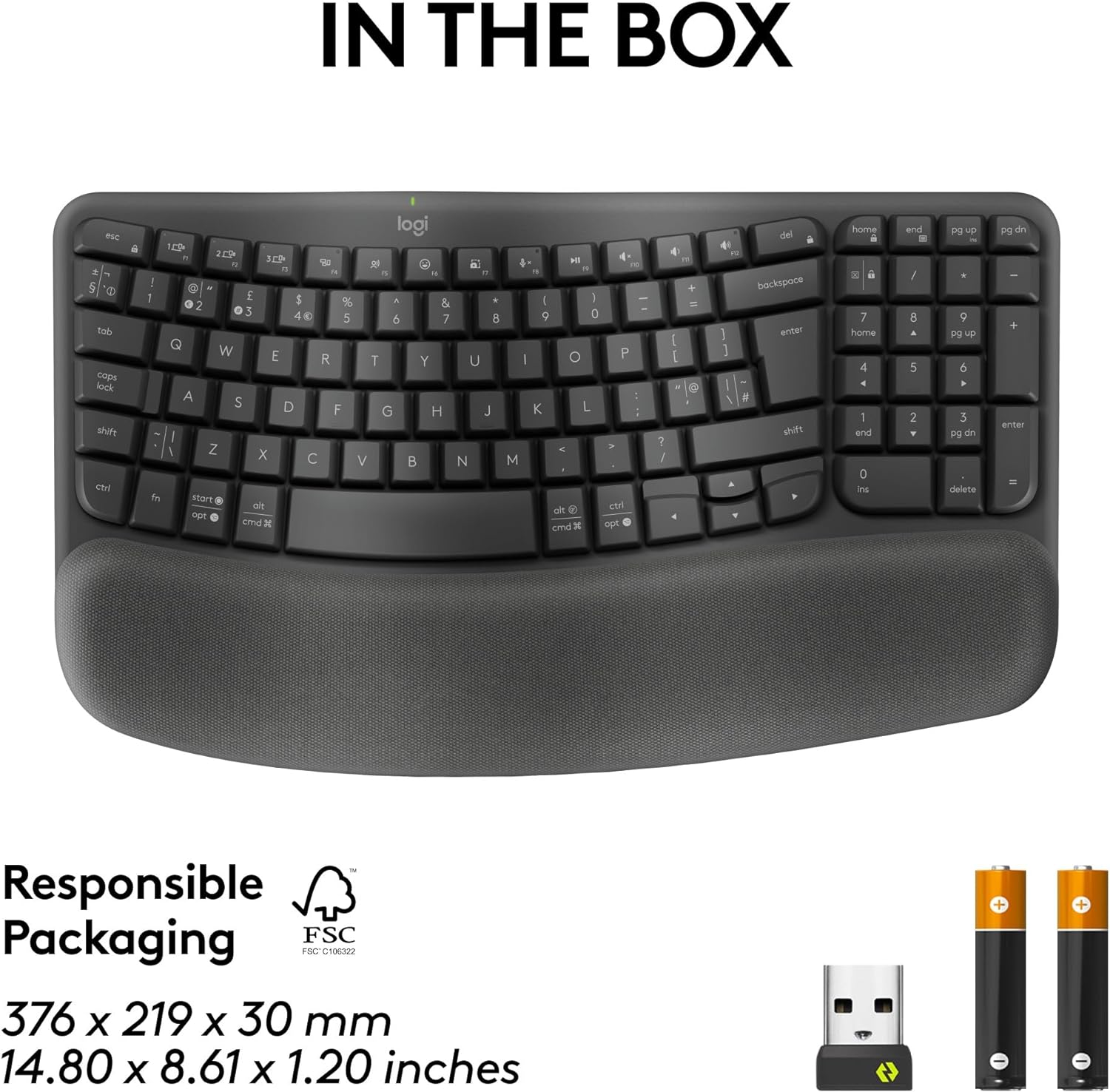 Logitech Wave Keys for Business, Wireless Ergonomic Keyboard with Cushioned Palm Rest, Secure Logi Bolt Technology, Bluetooth, Compatible with Windows/Mac/Chrome/Linux - Graphite